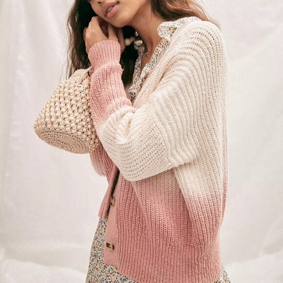 Madewell Dip-Dye Pink Ombre Courtland Cardigan Sweater - Picture 2 of 13